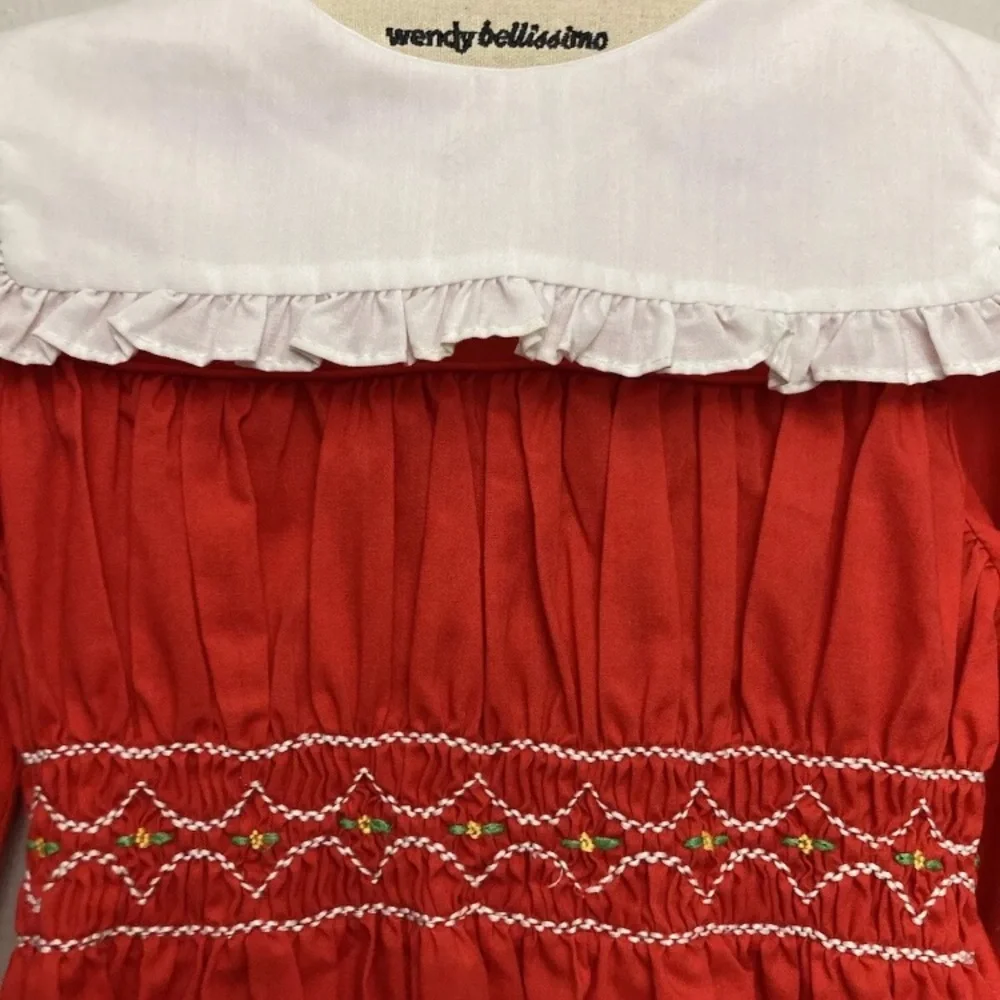 8-20 Vintage Girls Dress Red 6 Smocked Winnie The Pooh Made In USA Up To 47”